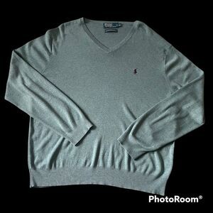 Polo Ralph Lauren Sweater Men Size XL 100% Pima Cotton V Neck Green Maroon Pony
